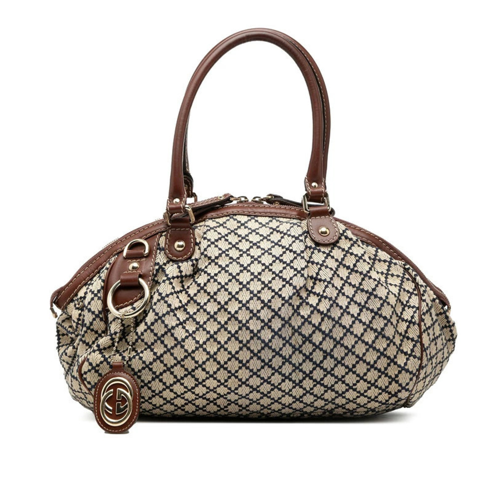 Gucci Diamante Sukey Handbag Beige Cream Multicolor Canvas Leather